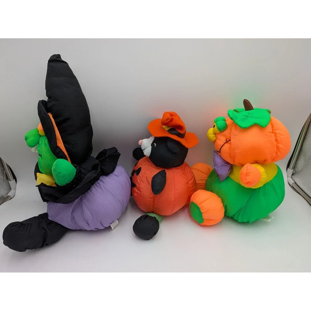Toy Box Creations Halloween Plush Puffy Nylon Witch Cat Pumpkin Lot of 3